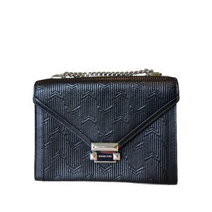 NWT Michael Kors Black Leather Silver Art Deco Whitney Shoulder or Crossbody Bag